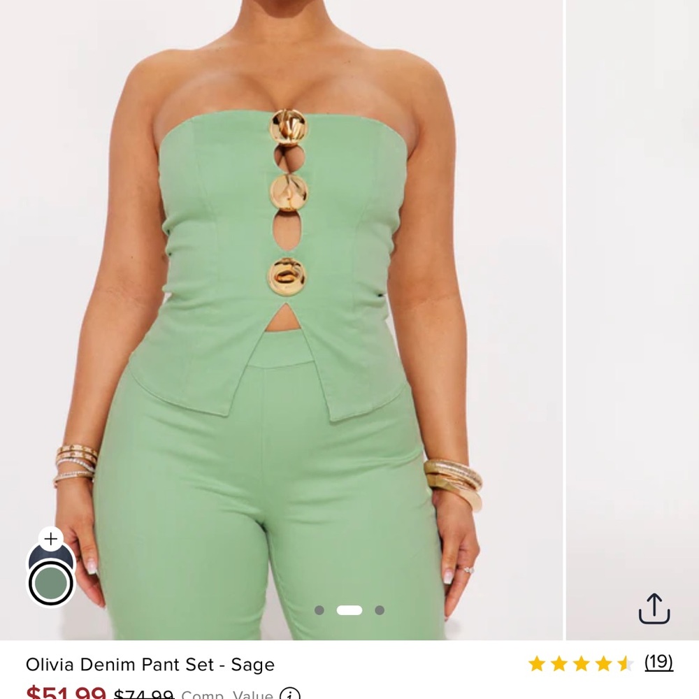 Fashion Nova Sage Strapless Jumpsuit with Gold Accent Buttons